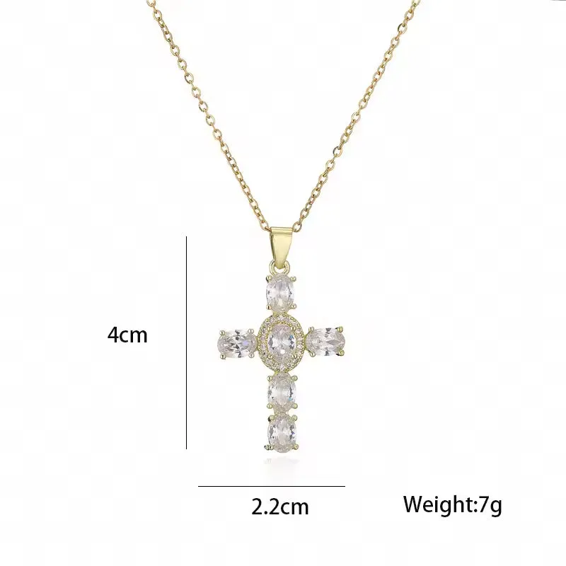 SISSLIA Wholesale Copper Gold Plated CZ Cross Pendant Necklaces For Women Handmade Jewellery
