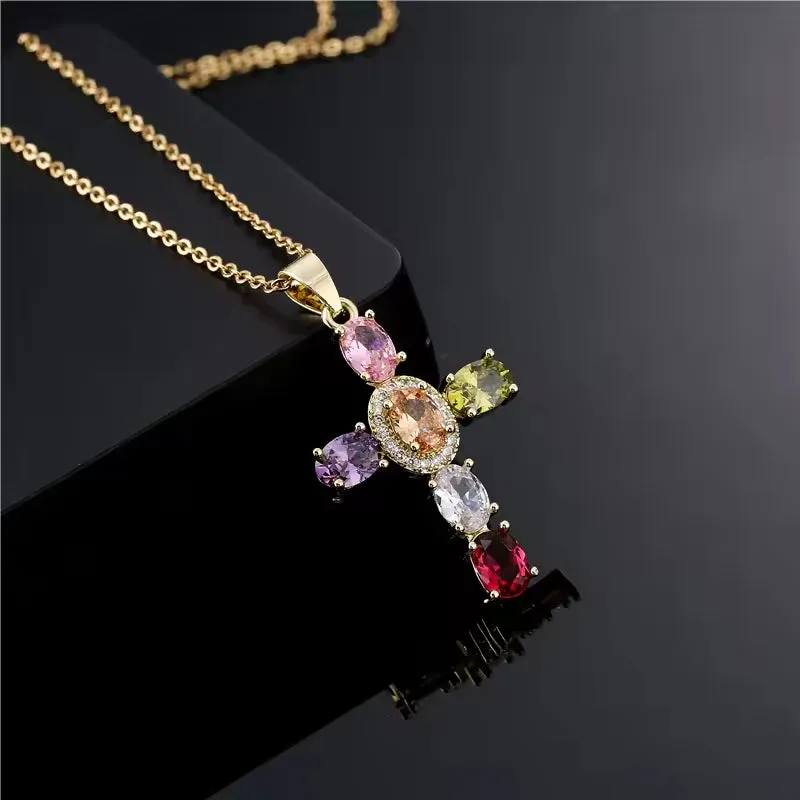 SISSLIA Wholesale Copper Gold Plated CZ Cross Pendant Necklaces For Women Handmade Jewellery