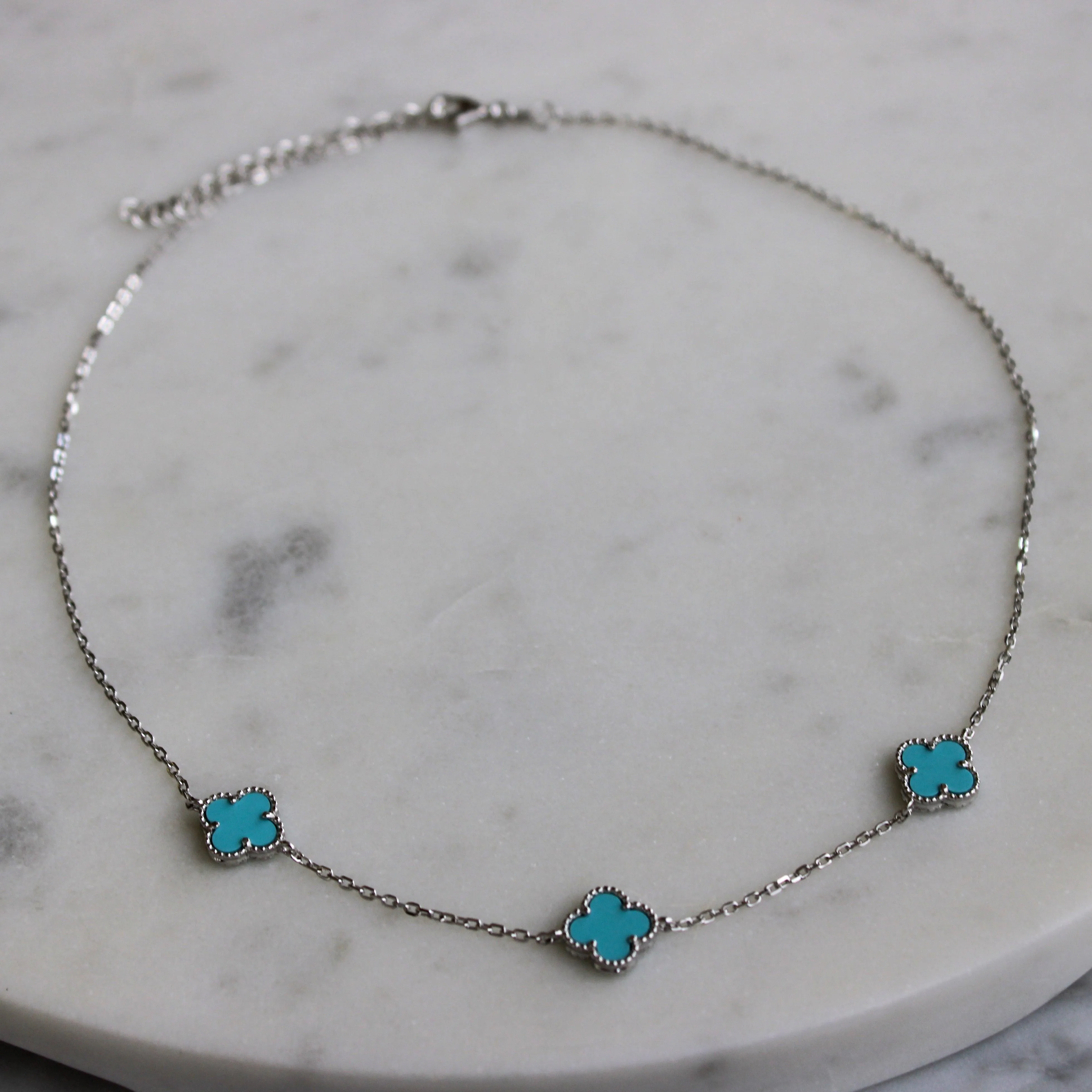 Sterling Silver Necklace with Turquoise Clover shape