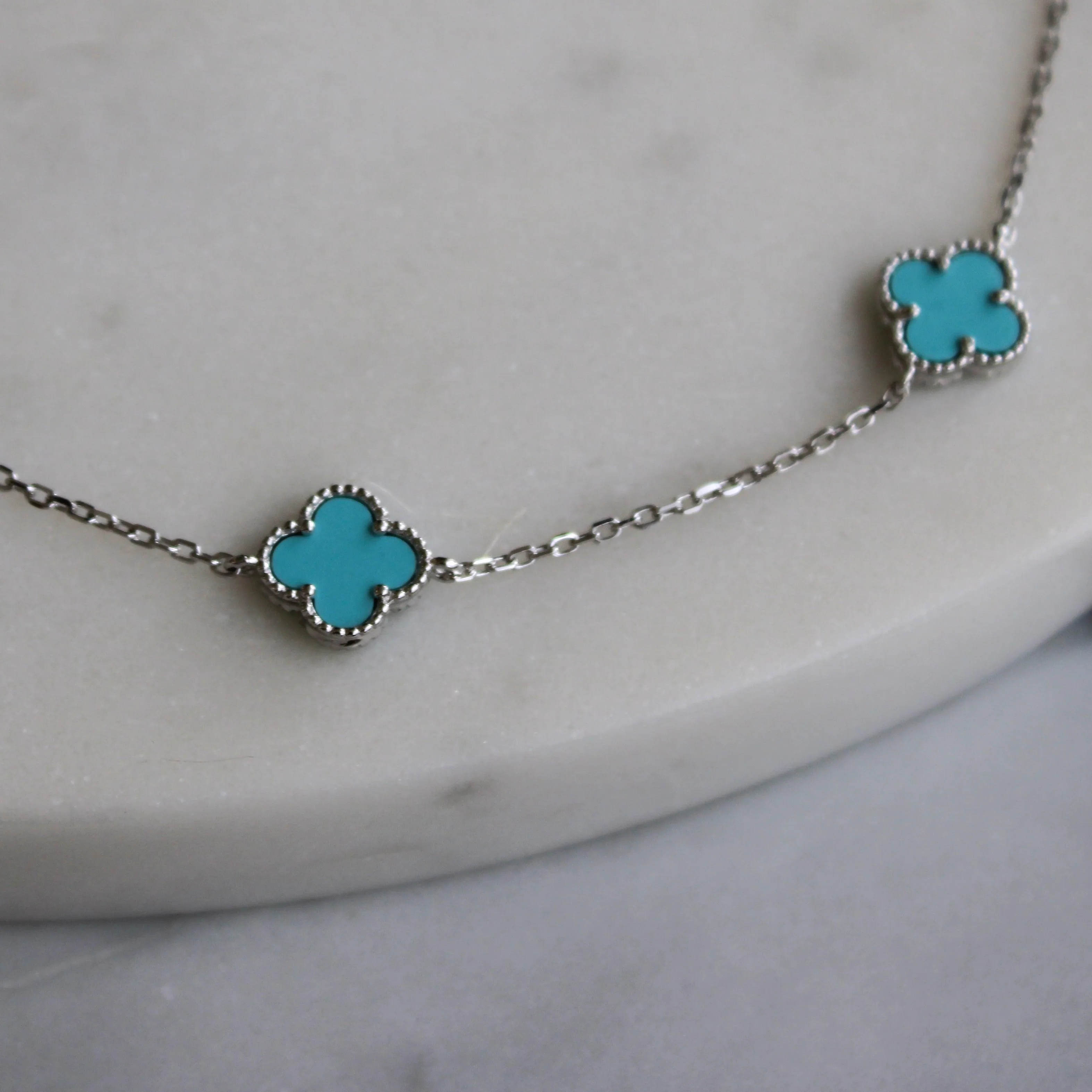 Sterling Silver Necklace with Turquoise Clover shape