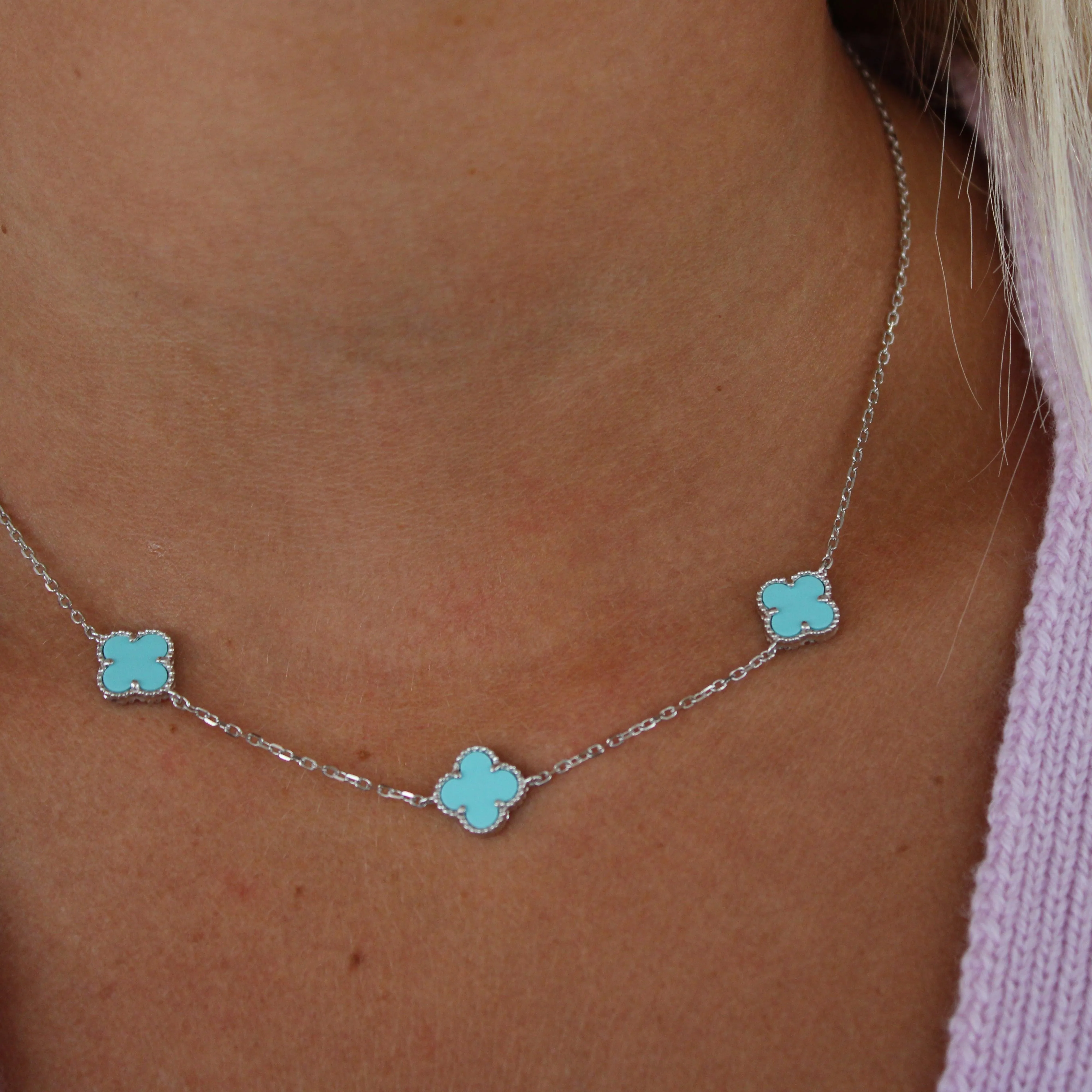 Sterling Silver Necklace with Turquoise Clover shape