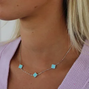 Sterling Silver Necklace with Turquoise Clover shape