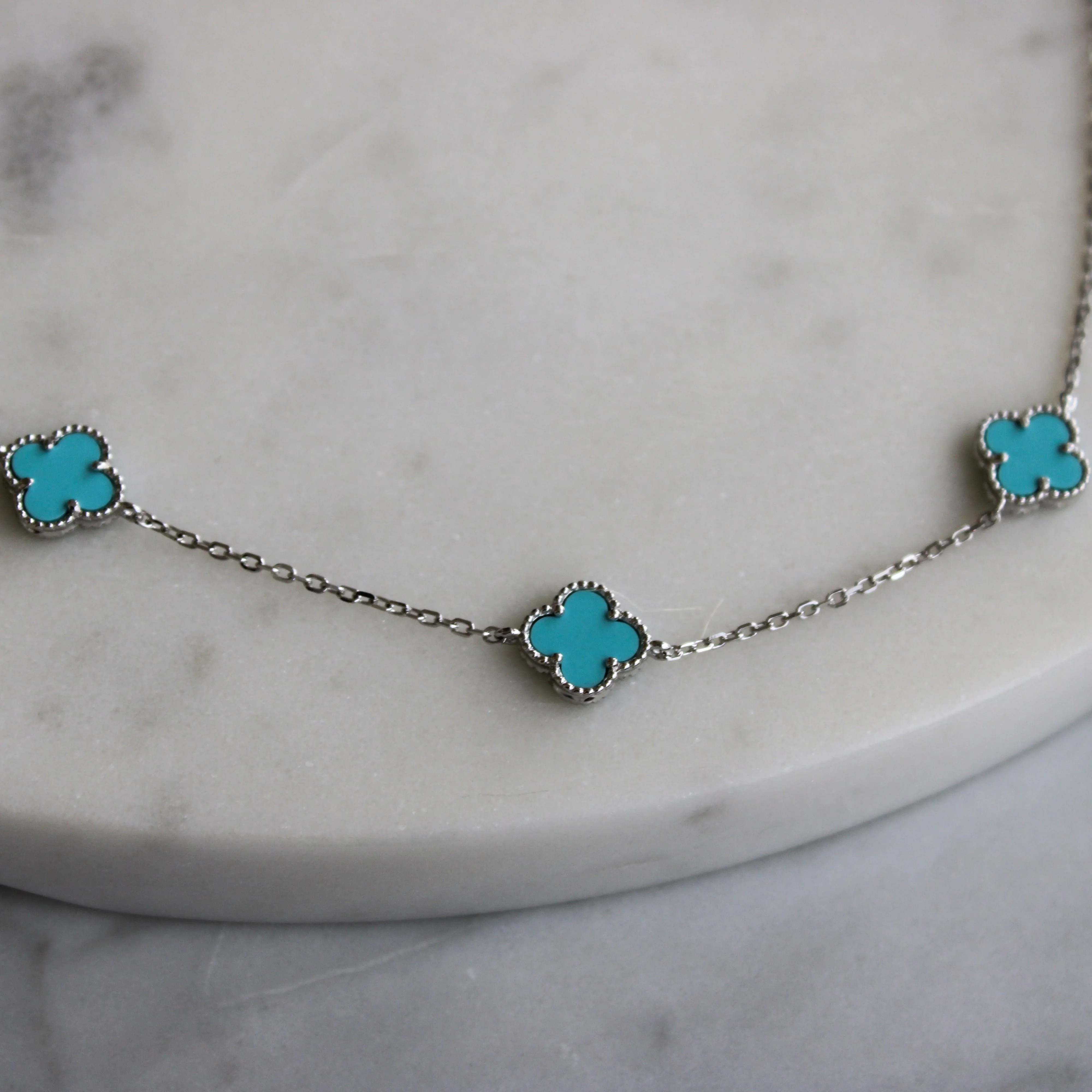Sterling Silver Necklace with Turquoise Clover shape