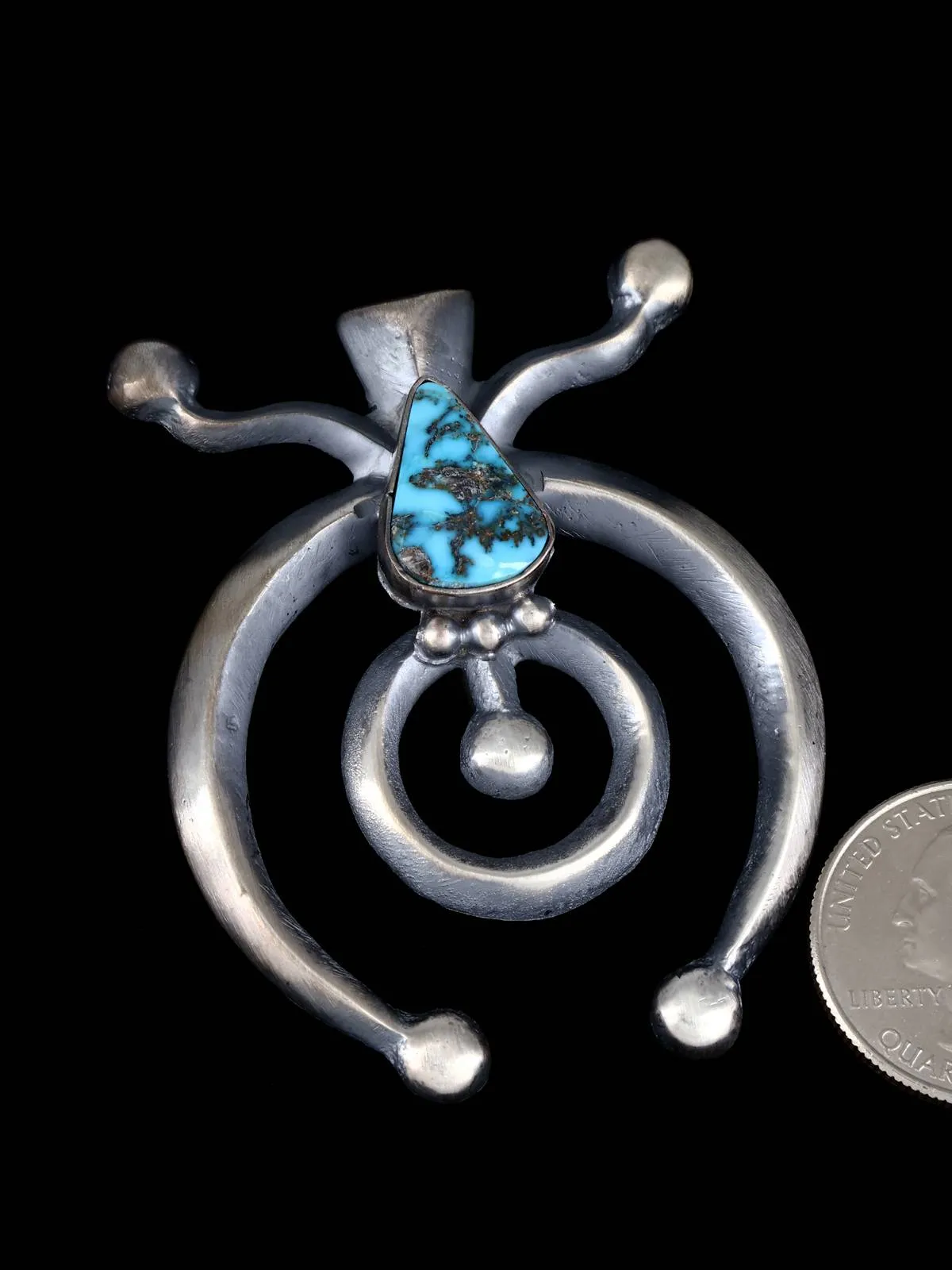Sterling Silver Turquoise Navajo Sandcast Naja Pendant