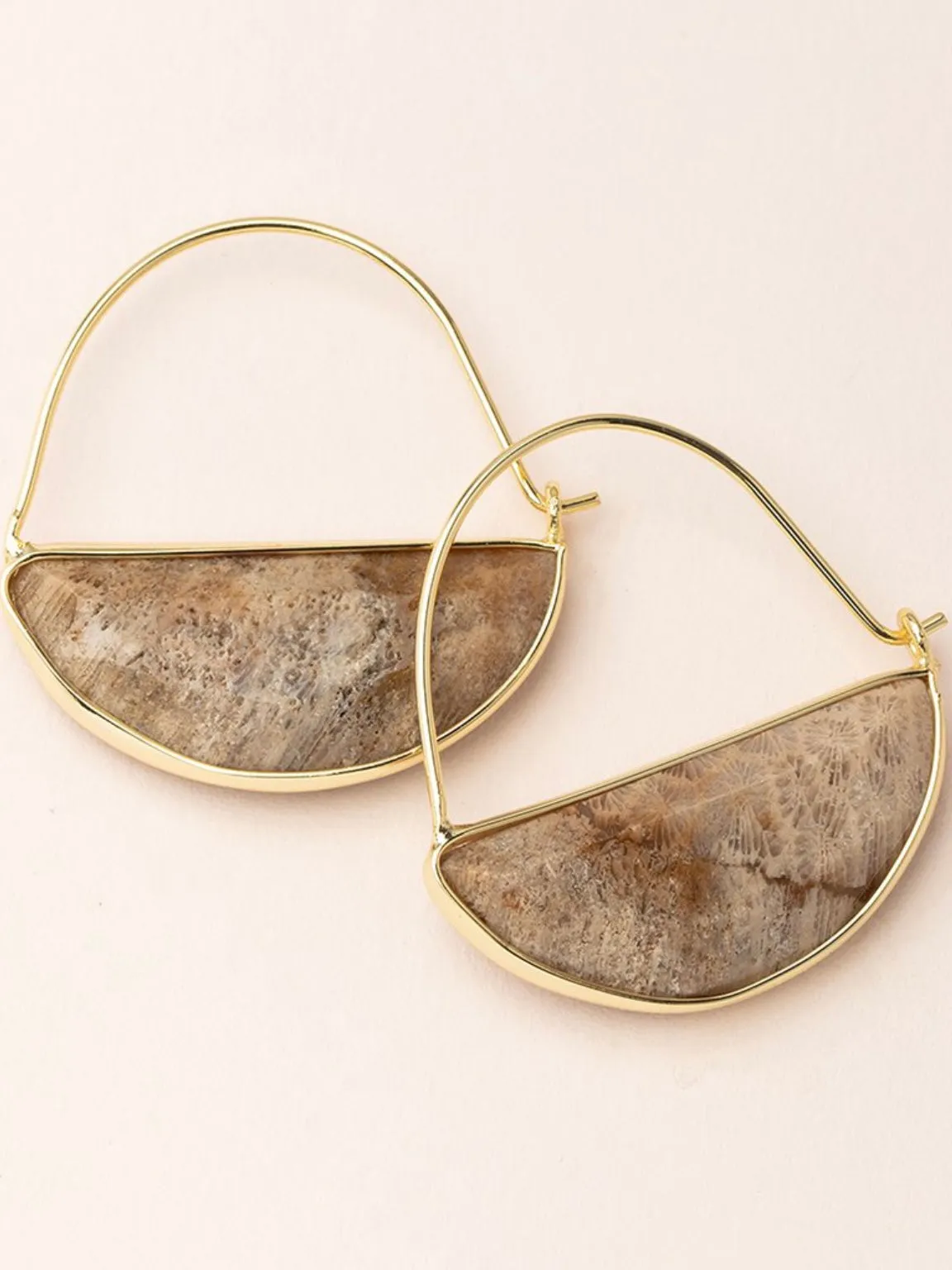 Stone Prism Hoop Earrings - Fossil Coral/Gold