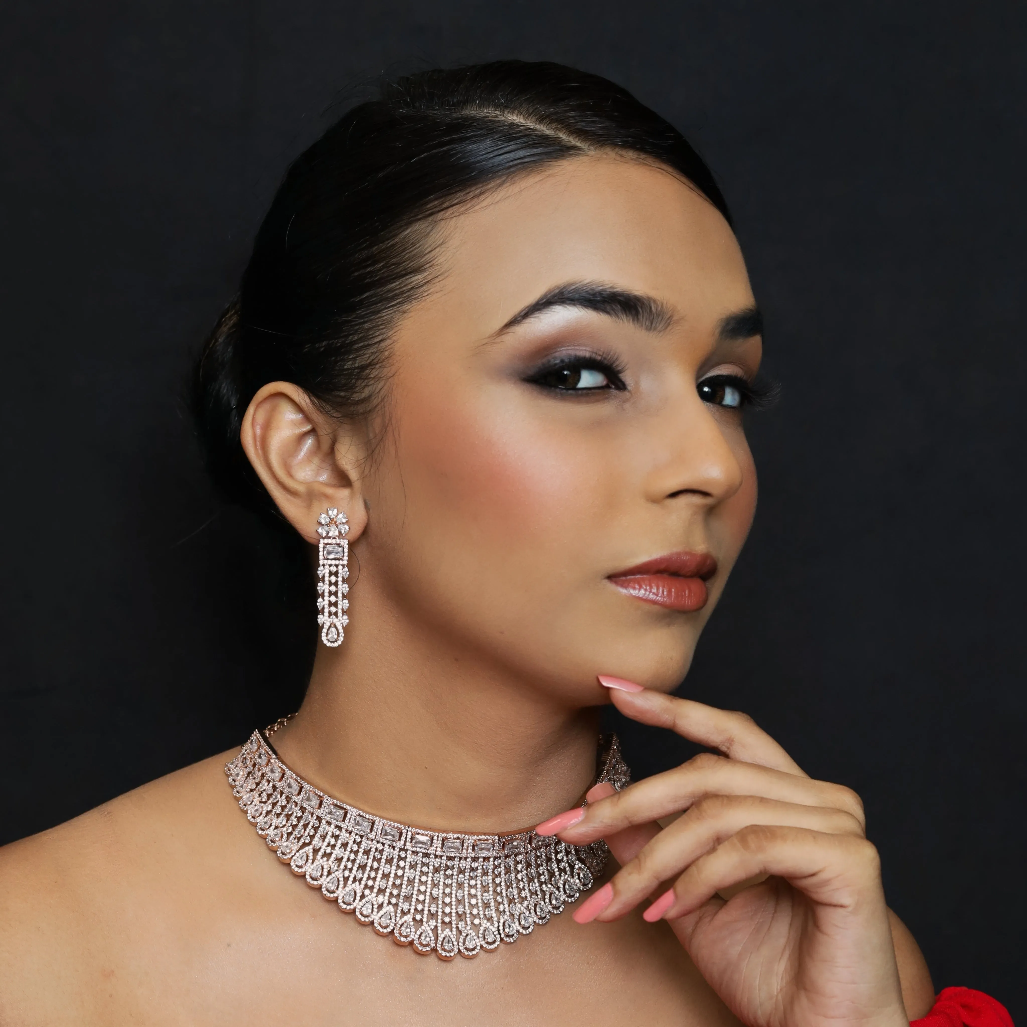 Stylish Zircon/AD Choker Set 15217-2364