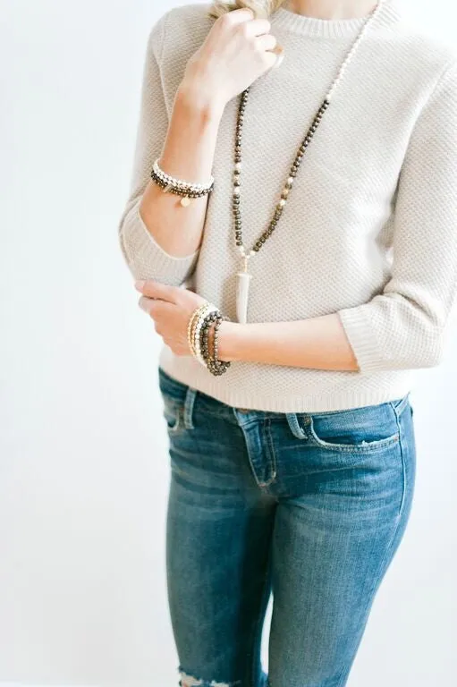 Tess   Tricia Bronzite and White Turquoise Antler Tip Necklace