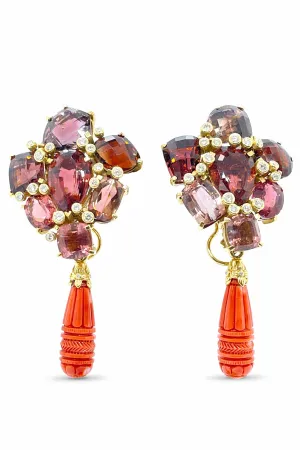 Tourmaline and Coral Drop Earrings