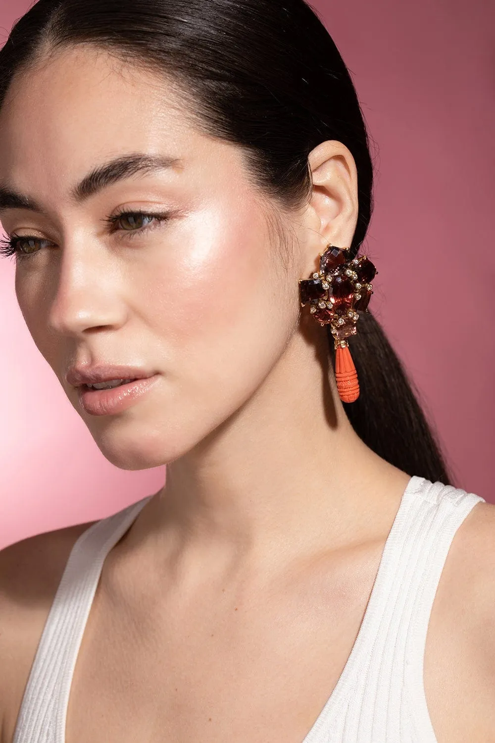 Tourmaline and Coral Drop Earrings