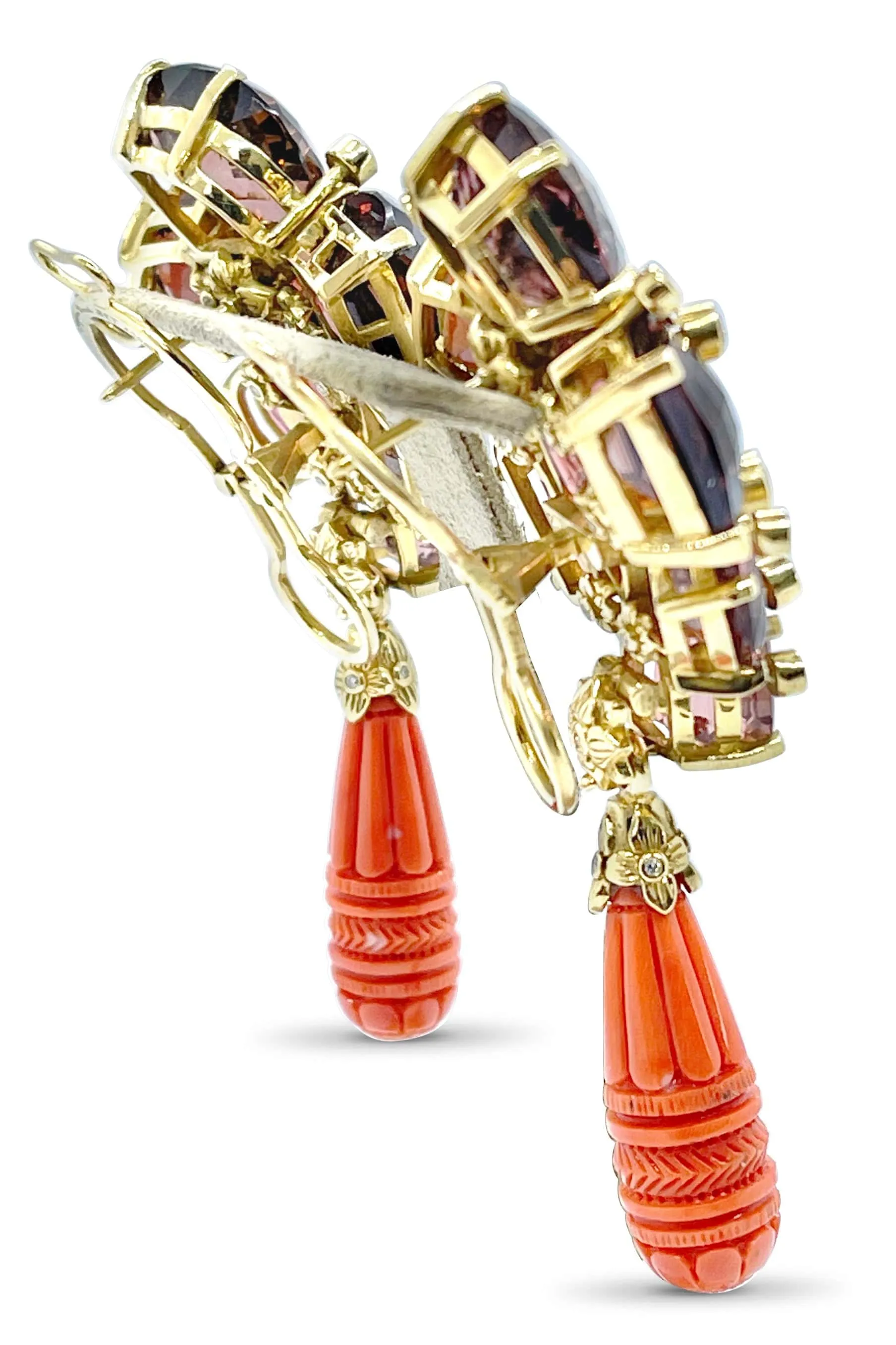 Tourmaline and Coral Drop Earrings