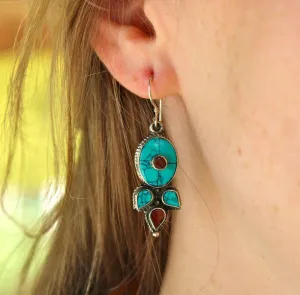 Turquoise and Coral Traditional Earrings
