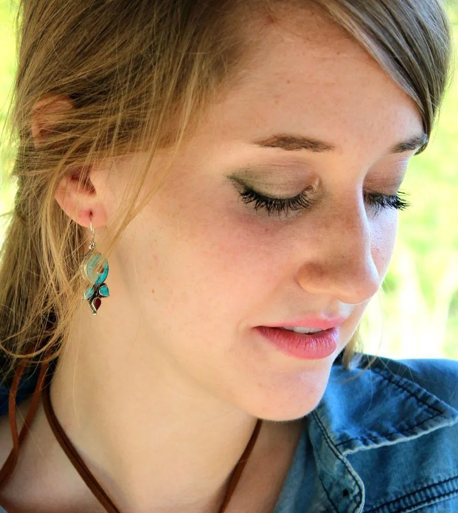 Turquoise and Coral Traditional Earrings