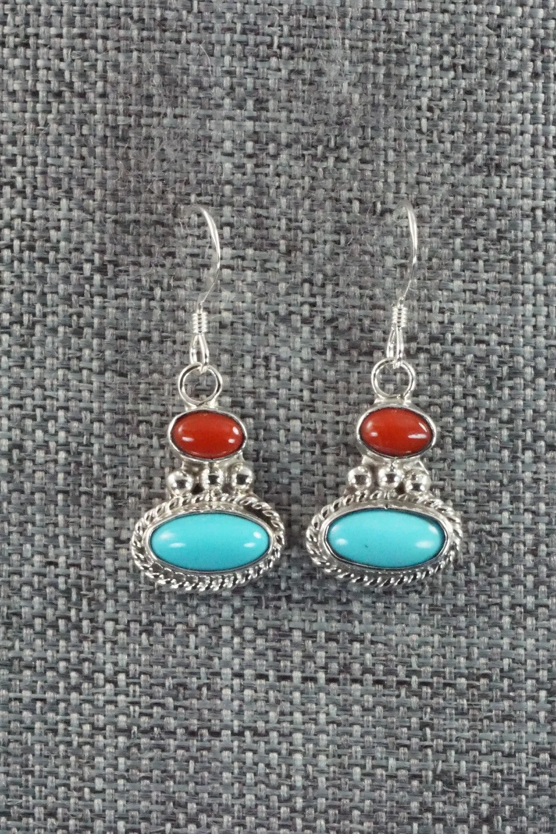 Turquoise, Coral & Sterling Silver Earrings - Annie Spencer