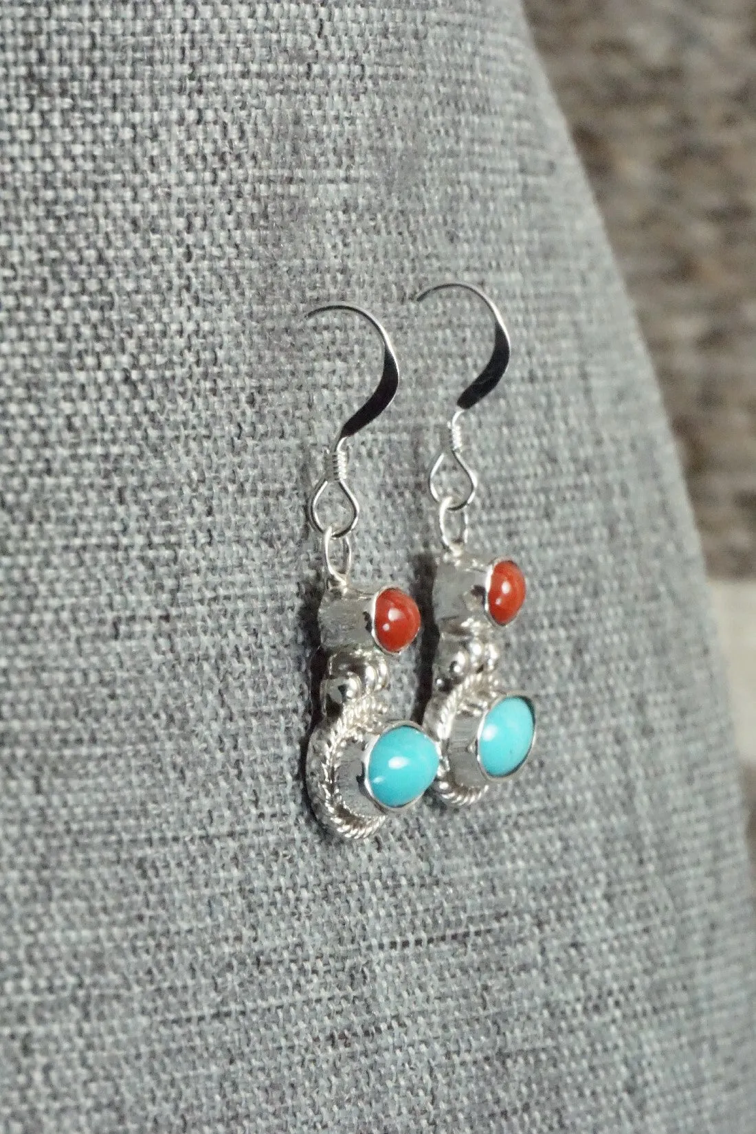 Turquoise, Coral & Sterling Silver Earrings - Annie Spencer