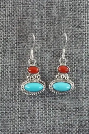 Turquoise, Coral & Sterling Silver Earrings - Annie Spencer