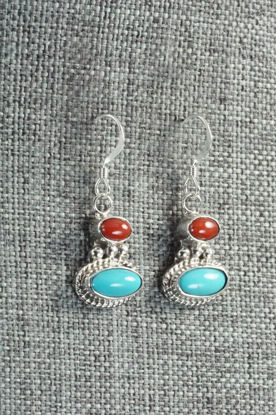 Turquoise, Coral & Sterling Silver Earrings - Annie Spencer