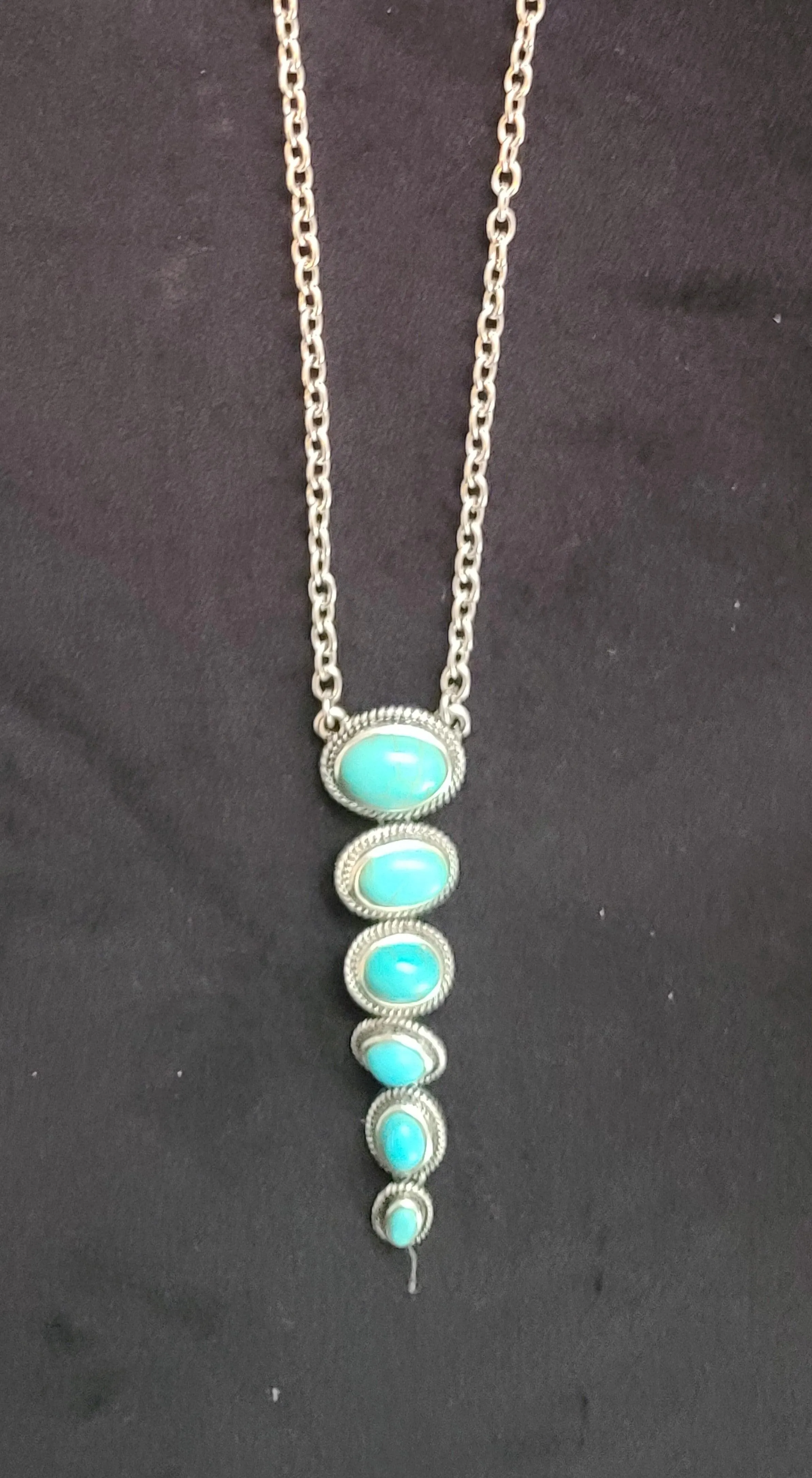 Turquoise Crestone Peak Silvertone Necklace