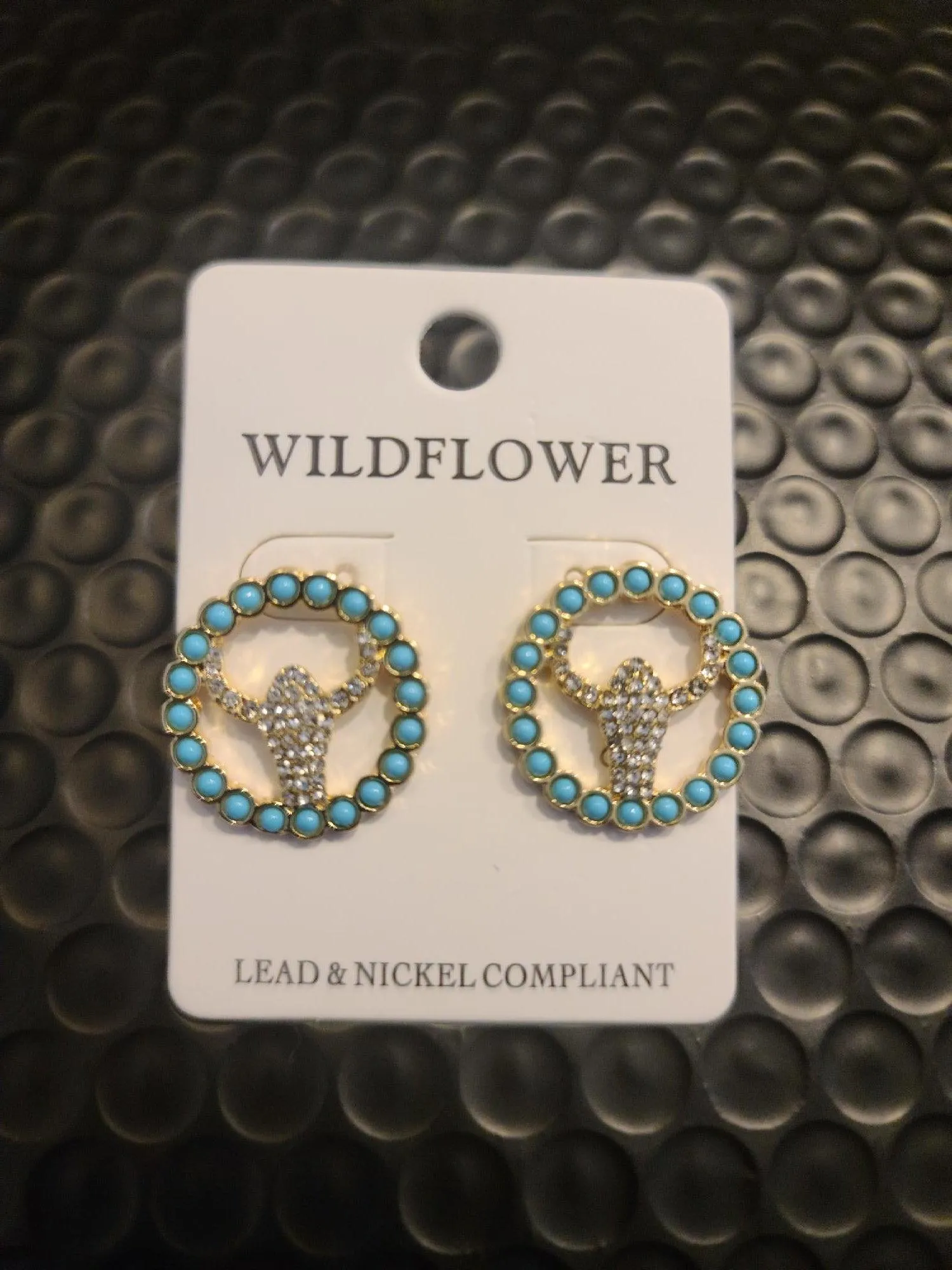 Turquoise Encircled Crystal Steer Earrings