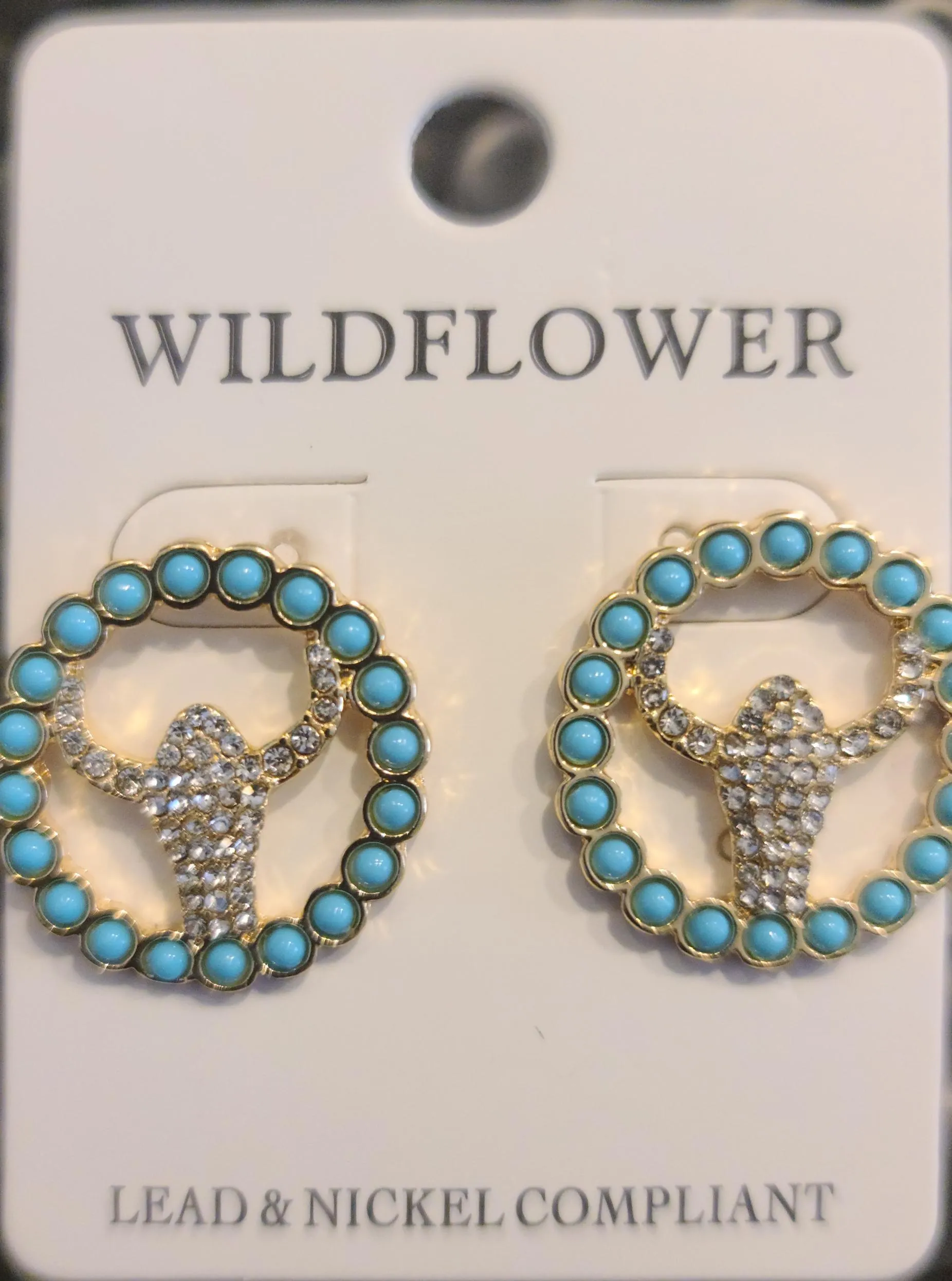 Turquoise Encircled Crystal Steer Earrings