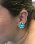 Turquoise Flower Stud Earrings with Diamond Center