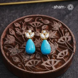 Turquoise Pearl Drop Gold Polish Silver Earrings