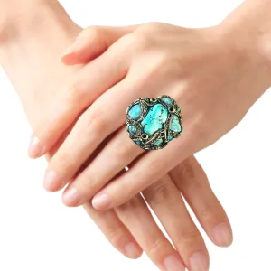 Turquoise Ring with Amazonite , Large Gemstone Cocktail Ring