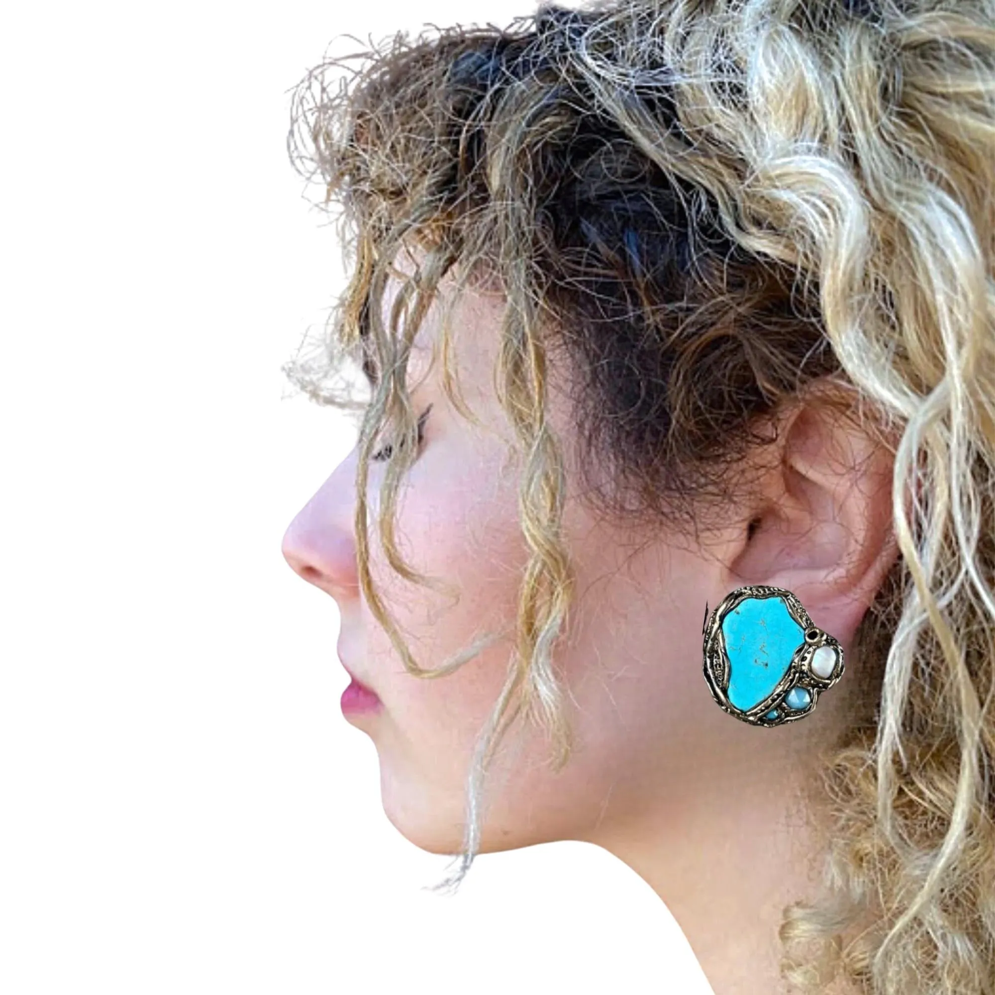 Turquoise Ring with Amazonite , Large Gemstone Cocktail Ring