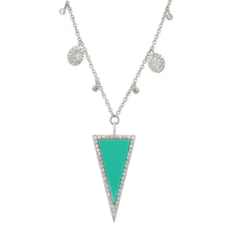 Turquoise Triangle with Dangling Diamonds Necklace