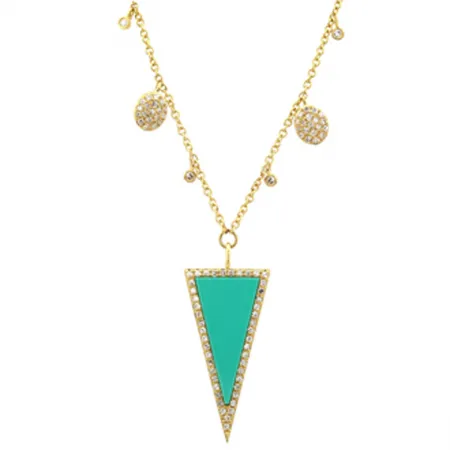 Turquoise Triangle with Dangling Diamonds Necklace