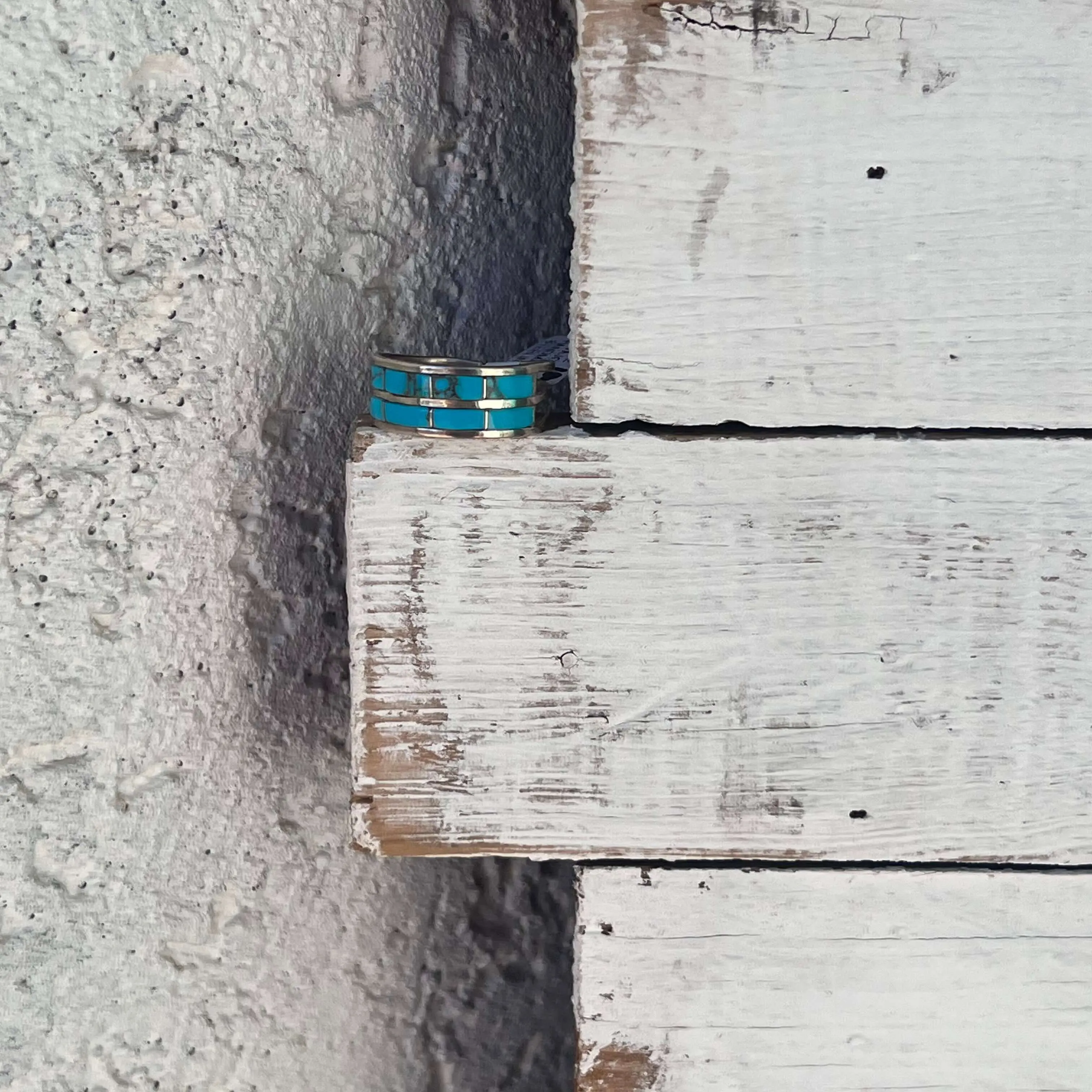 Two Row Turquoise Inlay Genuine Ring