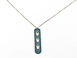 Unique Long Vertical Bar Triple Hamsa Hand Design Gold Tone Silver Necklace
