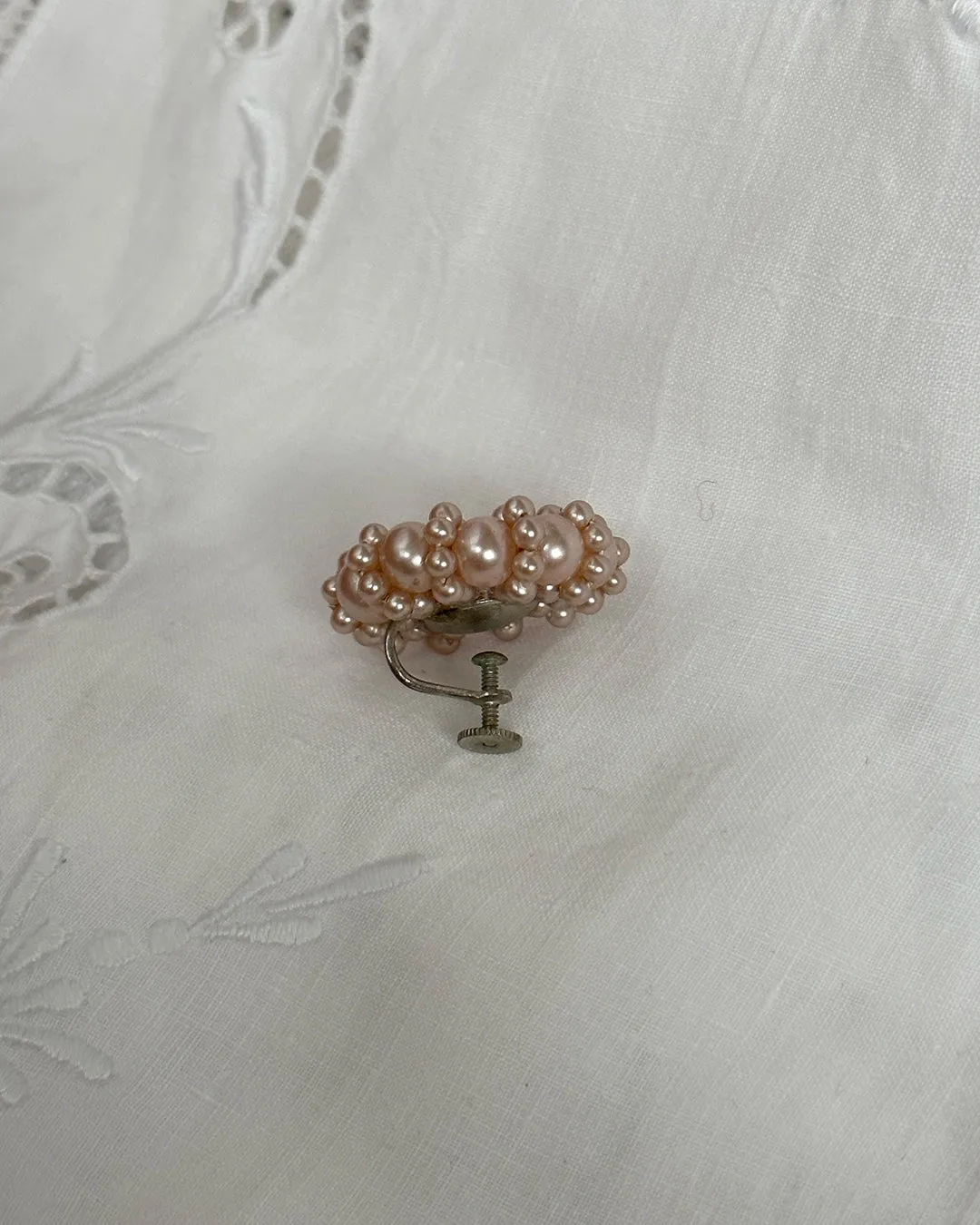 Vintage 1950s Pearl Spiral Cluster Earrings & Bracelet Set