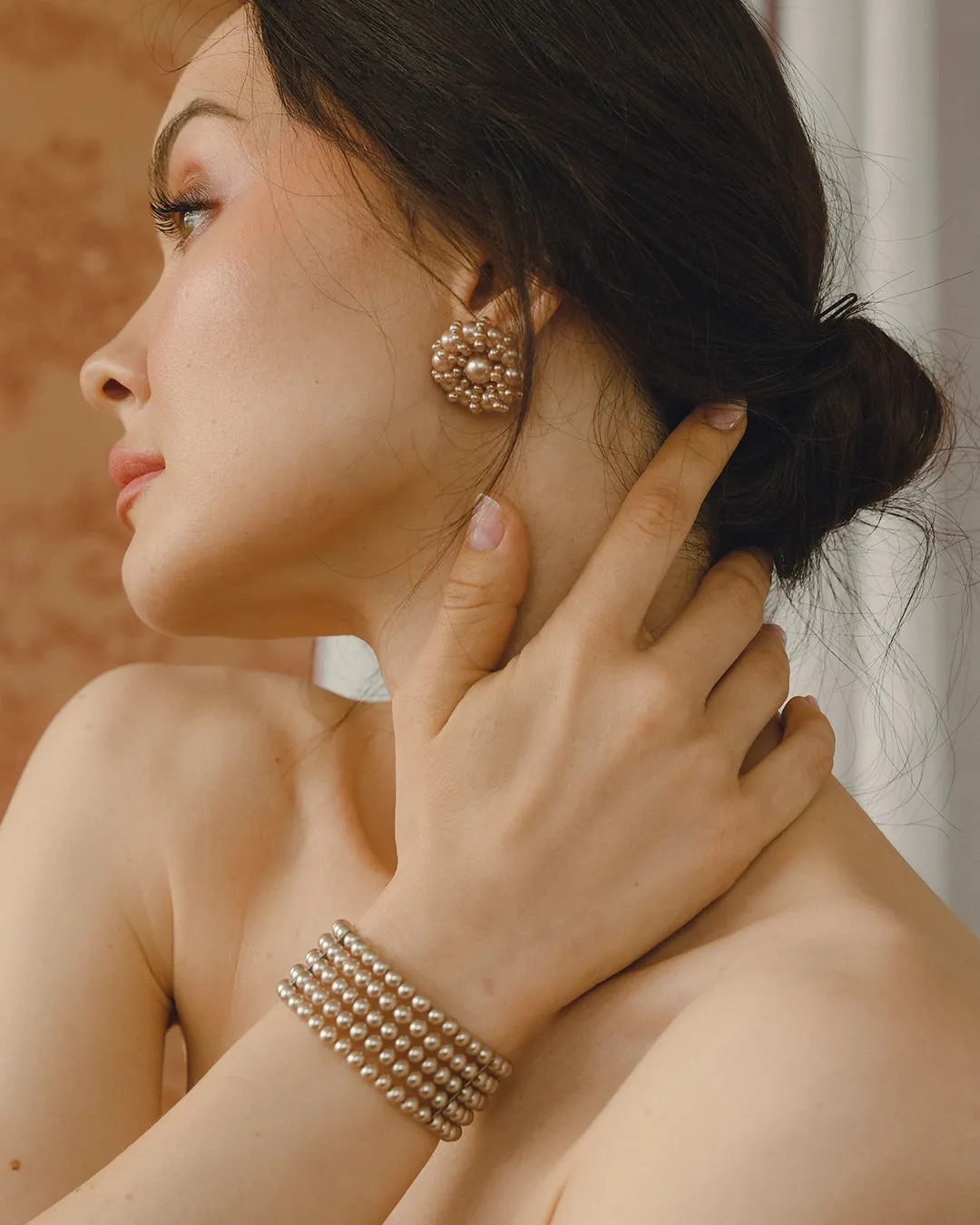 Vintage 1950s Pearl Spiral Cluster Earrings & Bracelet Set
