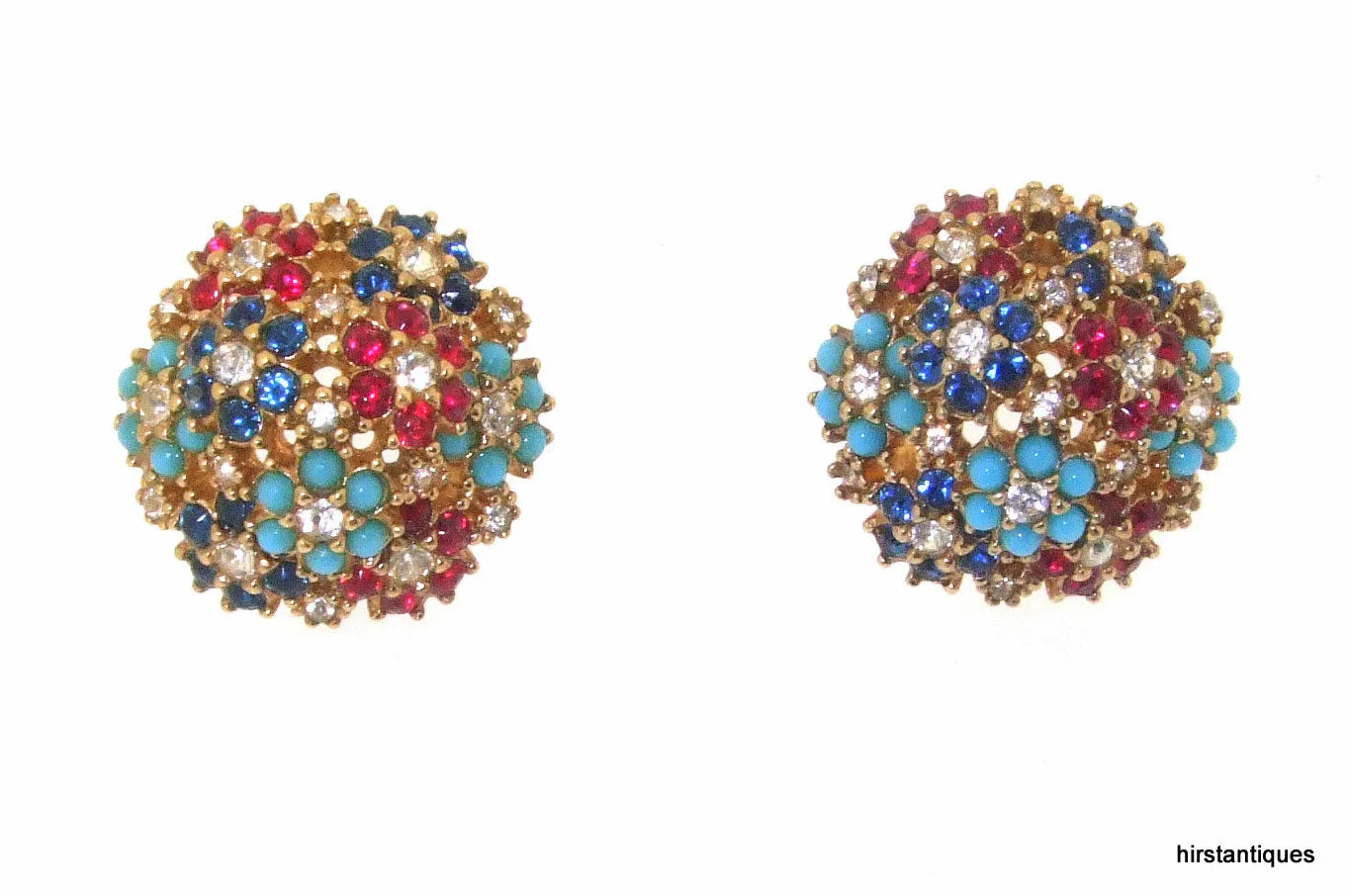 Vintage Ciner Earrings gold multi-coloured floral flowers clip-on