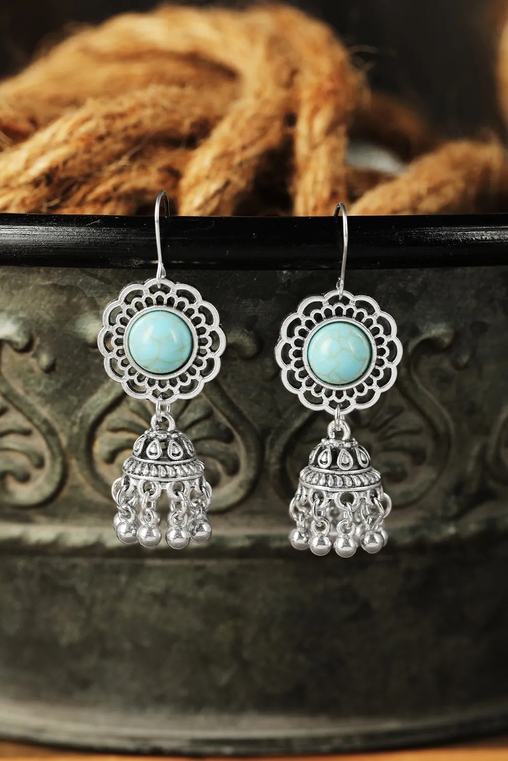 Western Turquoise Hollow Out Dangle Earrings