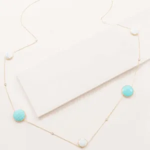 White Turquoise Bohemian Style Stone Gold Long Necklace 14K Plating