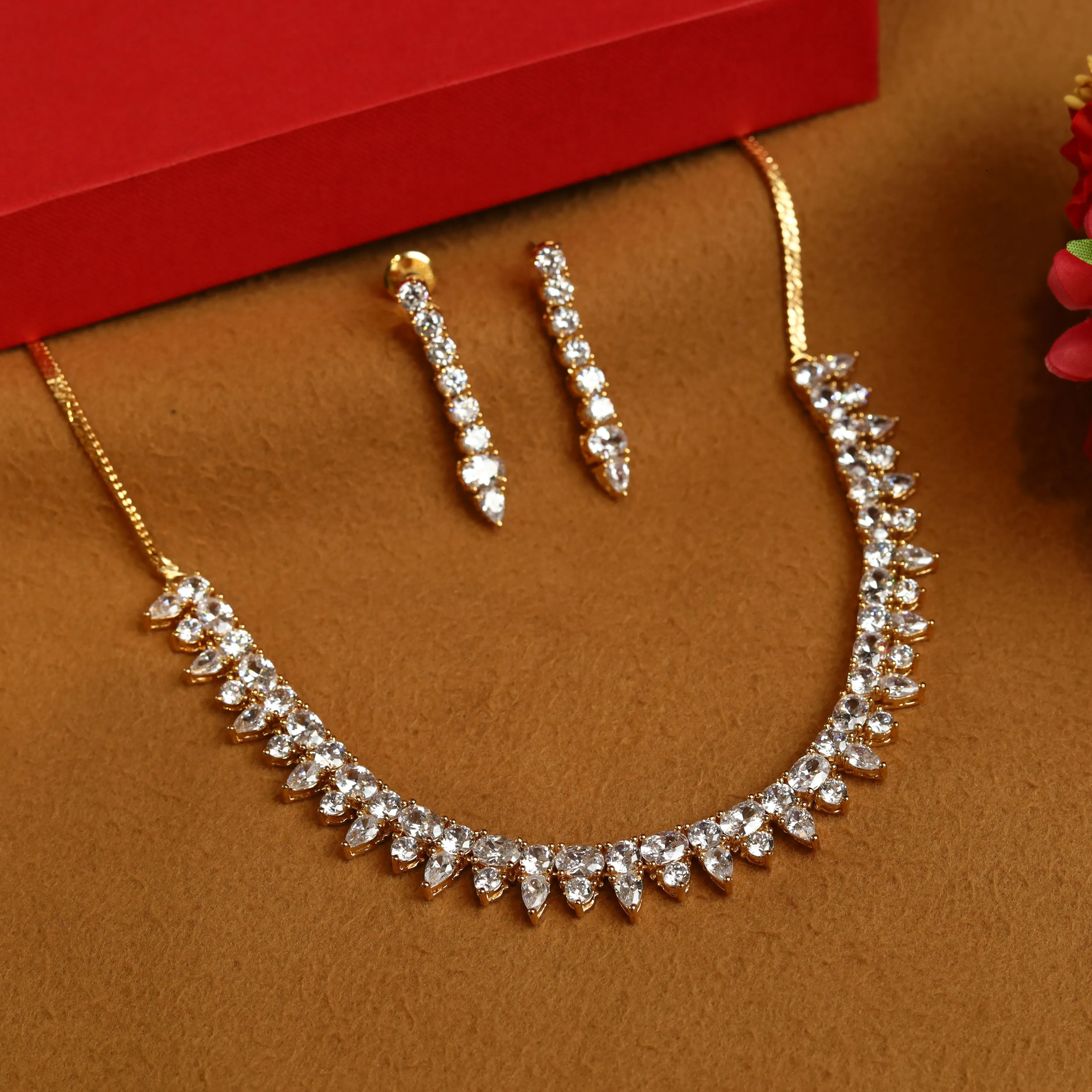 White Zircon/AD Necklace Set 13959-1049