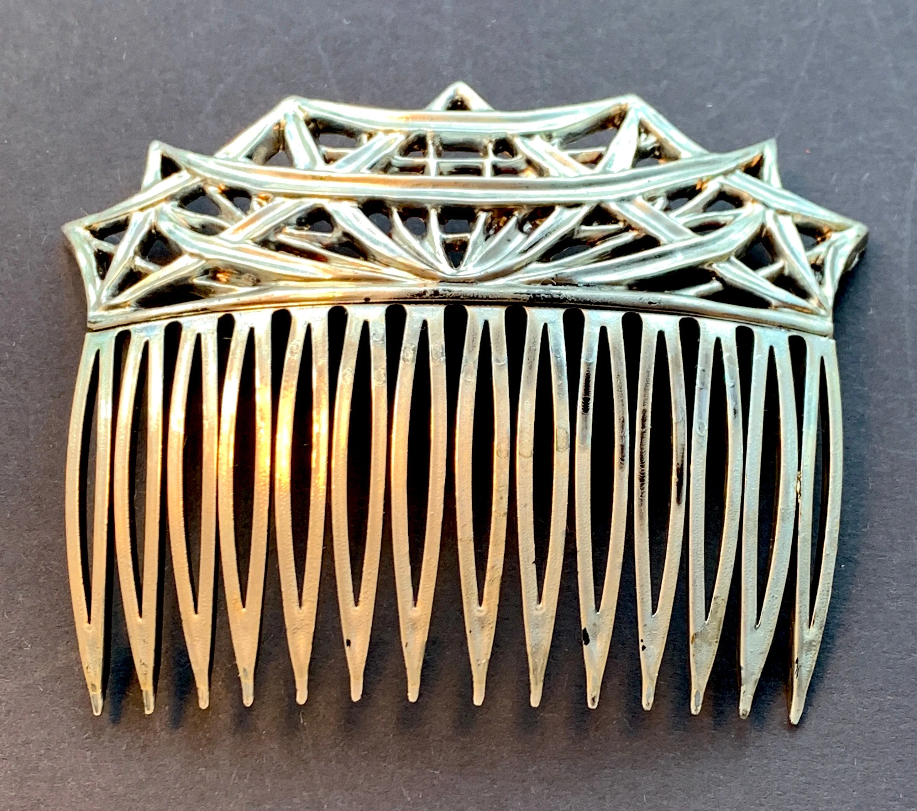 Wonderfully Deco Big Vintage Silver Hair Comb
