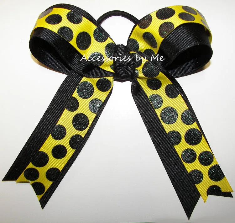 Yellow Black Ponytail Holder Hair Bow