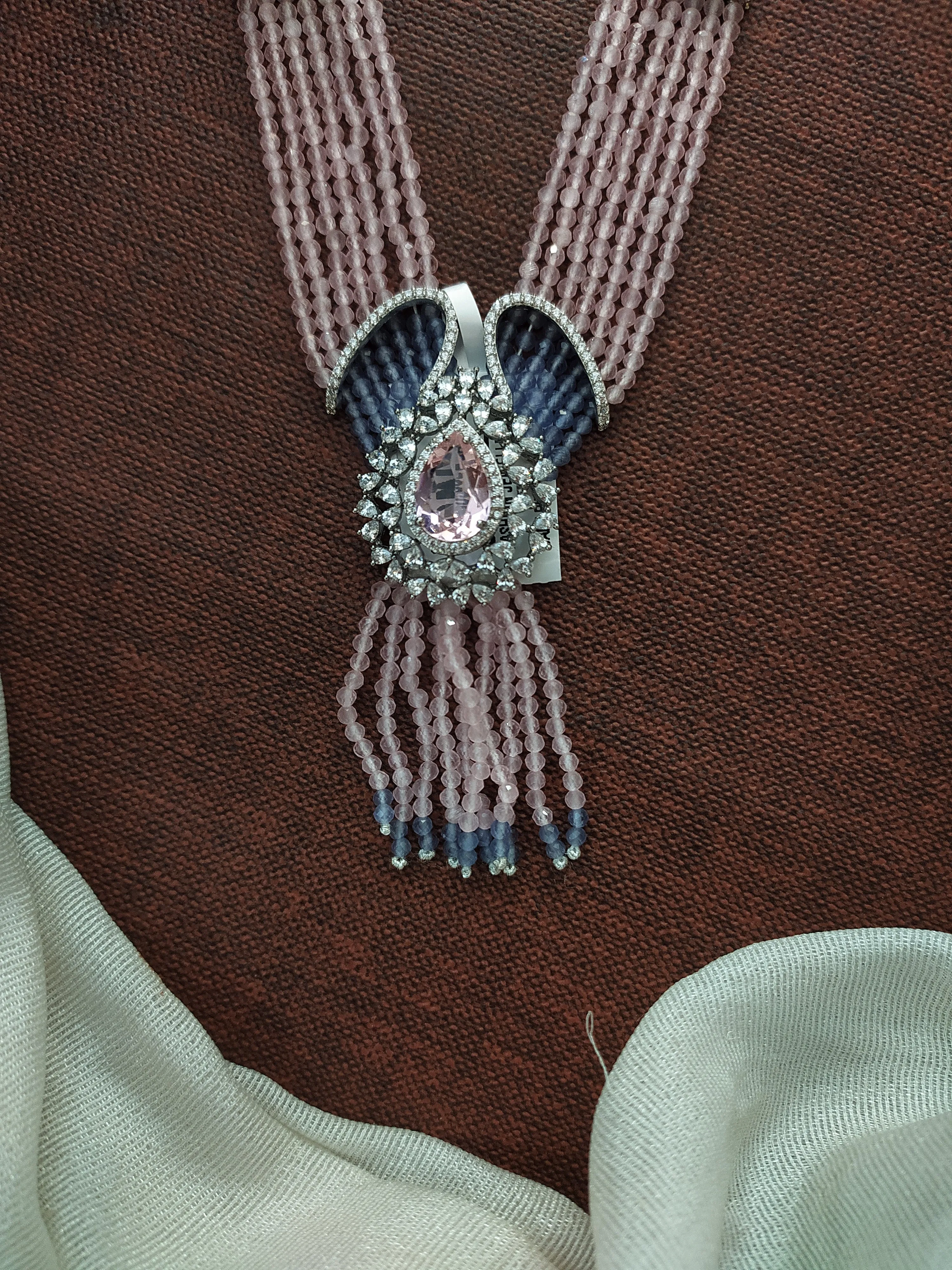 Zircon Mala Set with Pear-Shaped Pendant and Beads