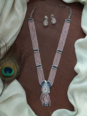 Zircon Mala Set with Pear-Shaped Pendant and Beads