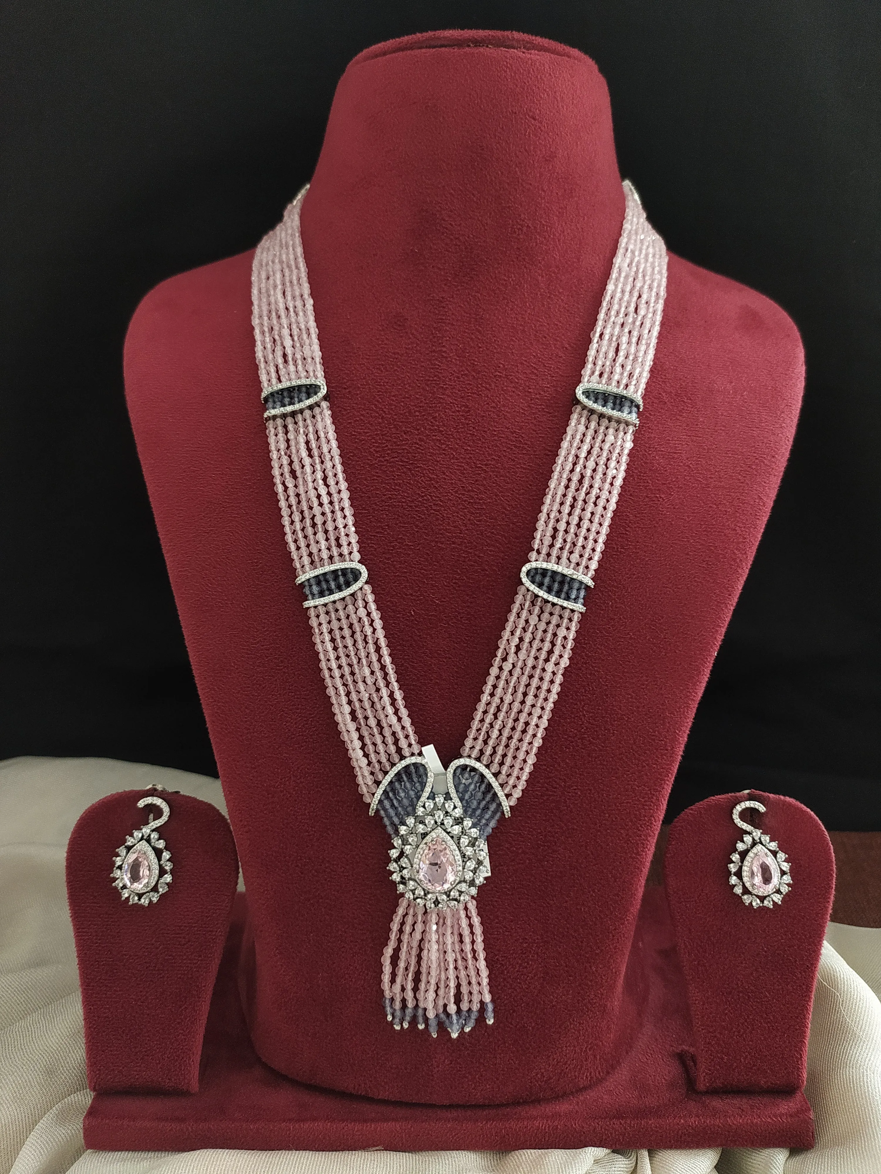 Zircon Mala Set with Pear-Shaped Pendant and Beads