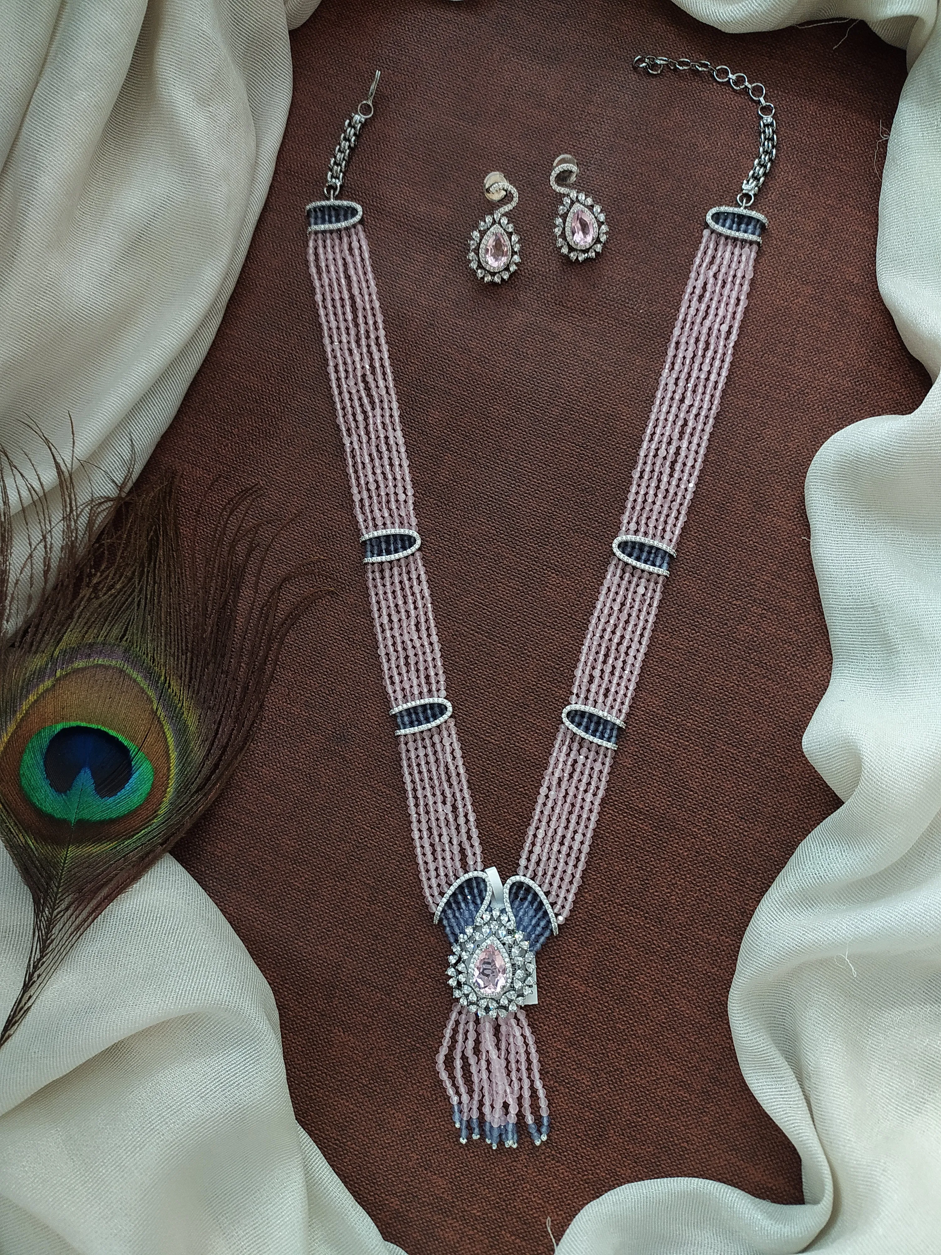 Zircon Mala Set with Pear-Shaped Pendant and Beads