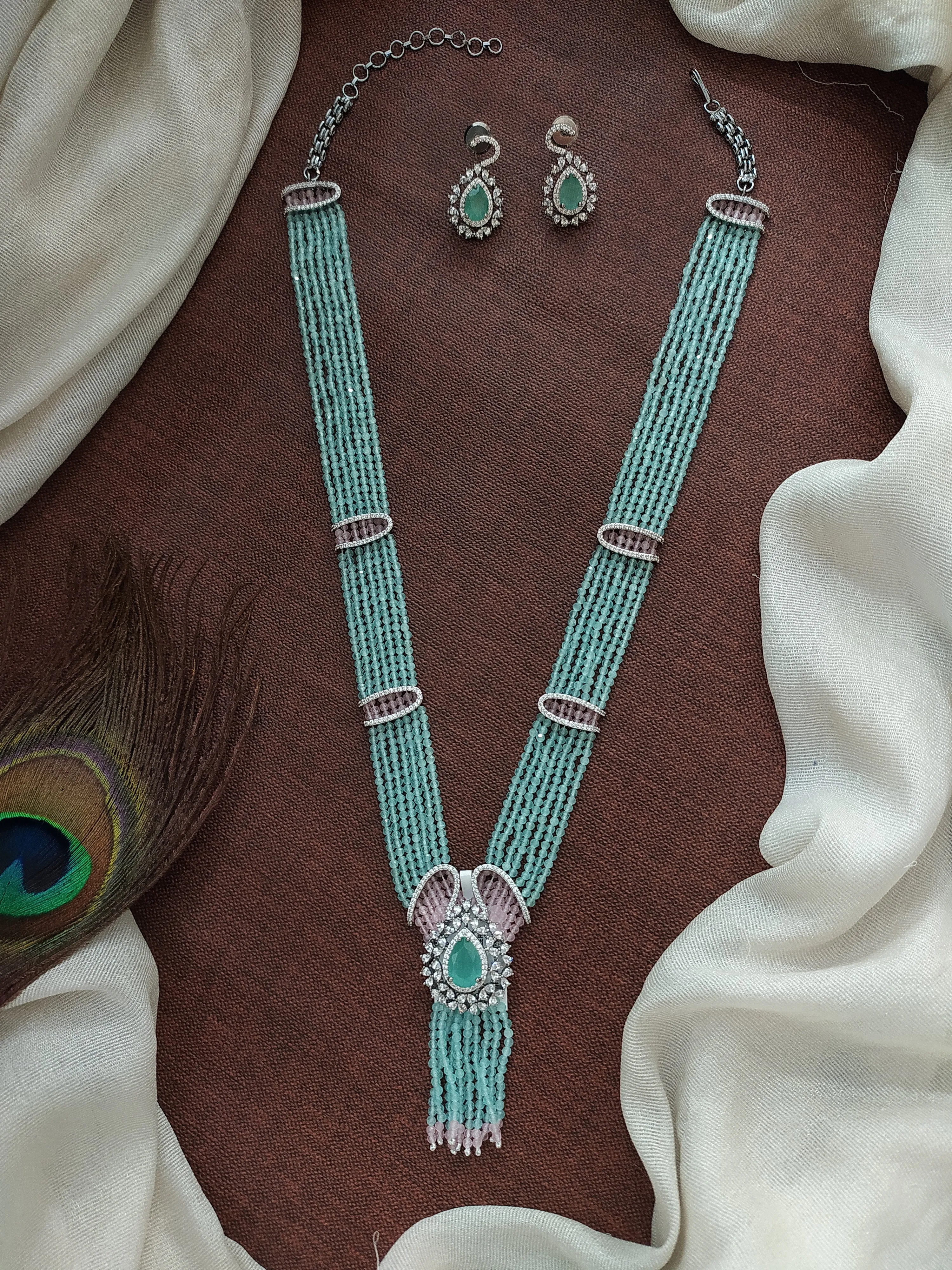 Zircon Mala Set with Pear-Shaped Pendant and Beads