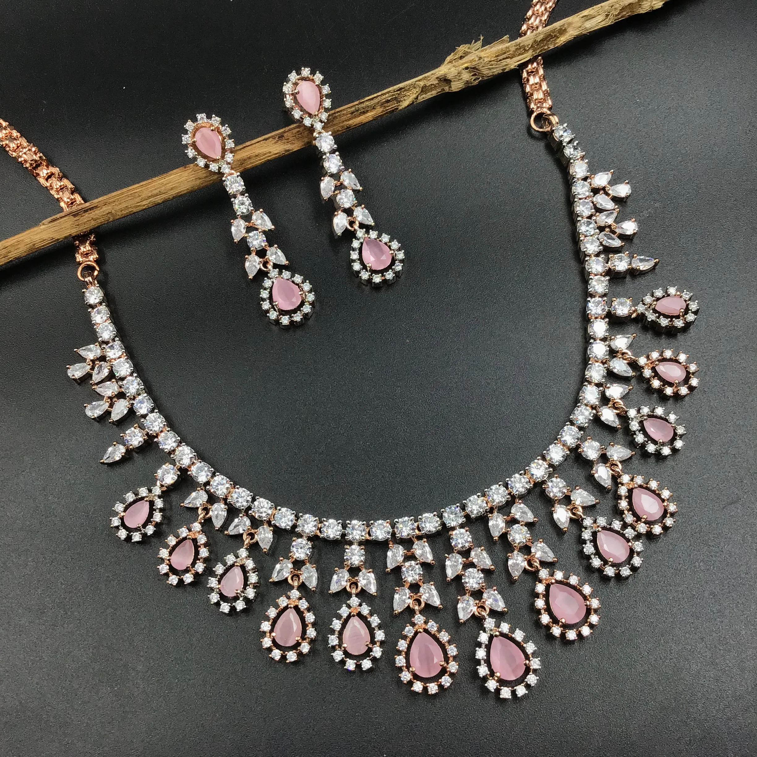Zircon/AD Round Neck Necklace Set 20047-7231