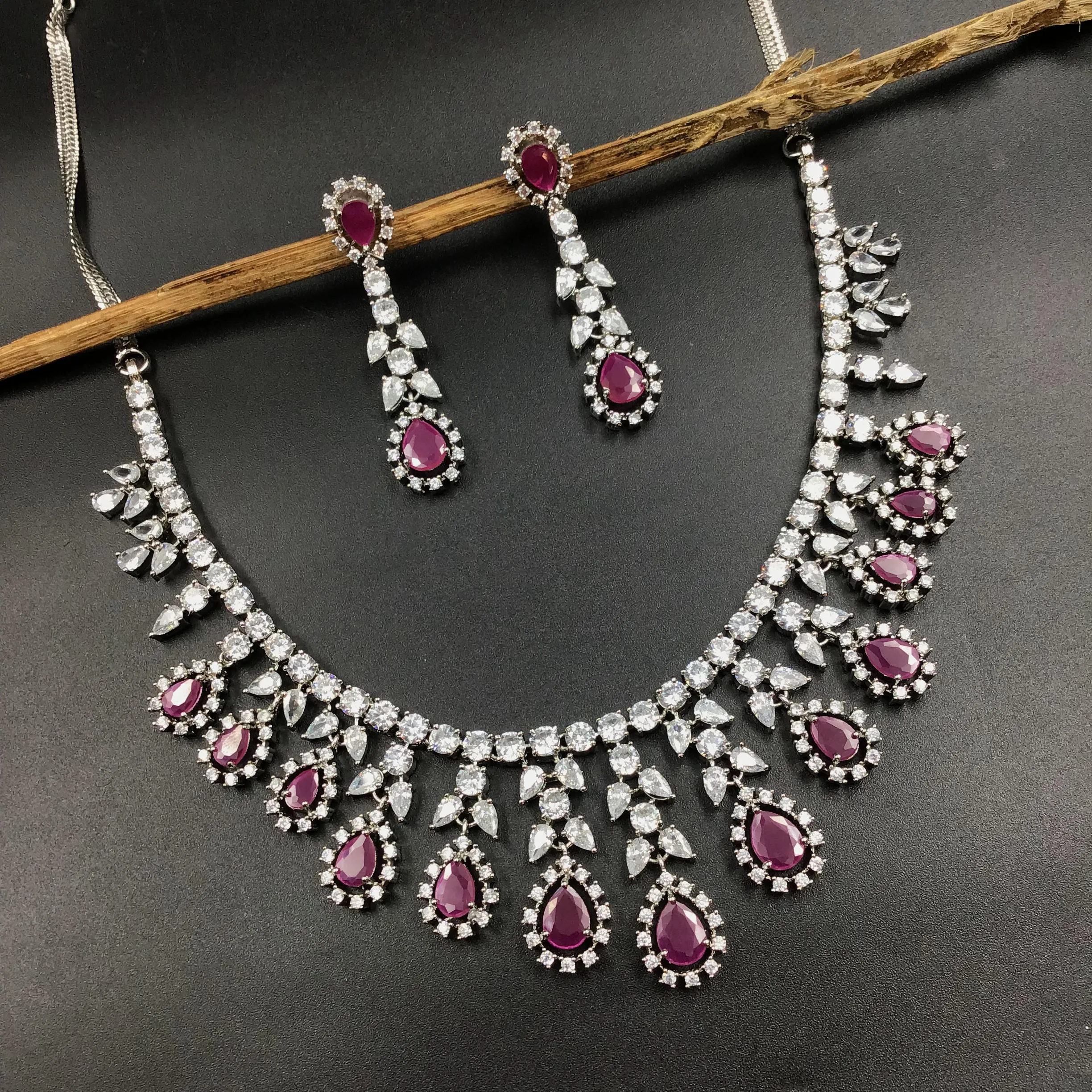 Zircon/AD Round Neck Necklace Set 20047-7231